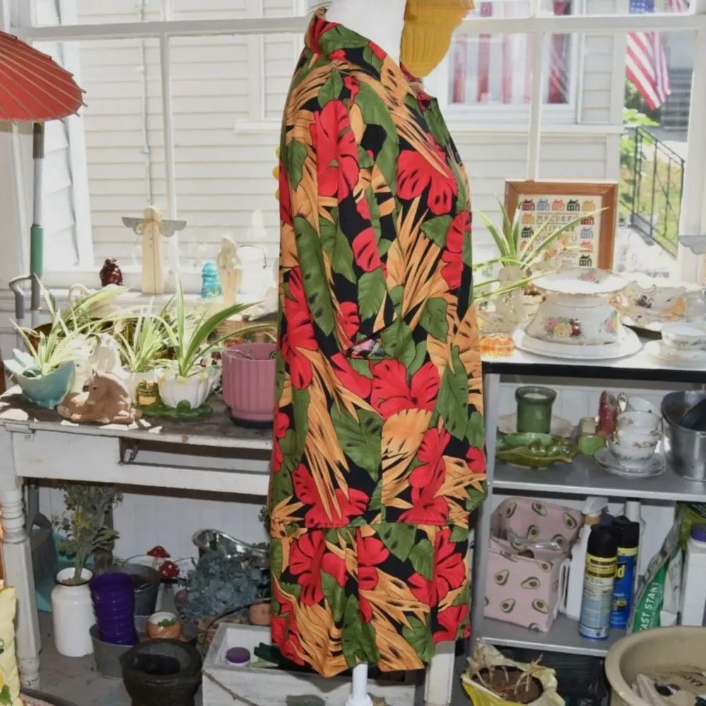 Vintage 90s First Option Petite Tropical Hawaiian Shirt Shorts Set Medium
